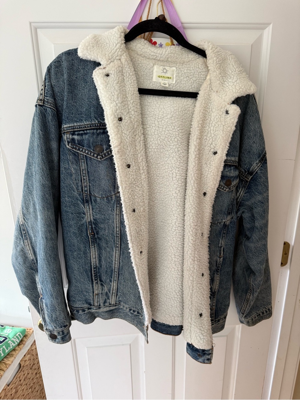 aerie Blue Denim Jacket with Cream Sherpa Lining